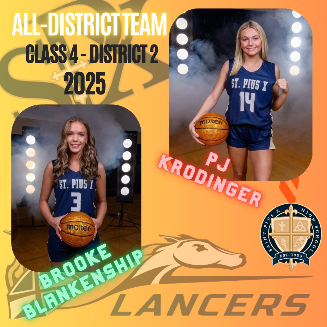St. Pius X Girls Basketball (@stpxgirlsbball) on Twitter photo Congrats to Jr Brooke Blankenship & Sr PJ Krodinger for being selected to the Class 4-District 2 All-District team!!!! We are LANCER PROUD!!!
<a href="/stplancersports/">StPXsports</a> <a href="/PapaBrum/">Harrison Brumley</a> Congrats to Jr Brooke Blankenship & Sr PJ Krodinger for being selected to the Class 4-District 2 All-District team!!!! We are LANCER PROUD!!!
<a href="/stplancersports/">StPXsports</a> <a href="/PapaBrum/">Harrison Brumley</a>
