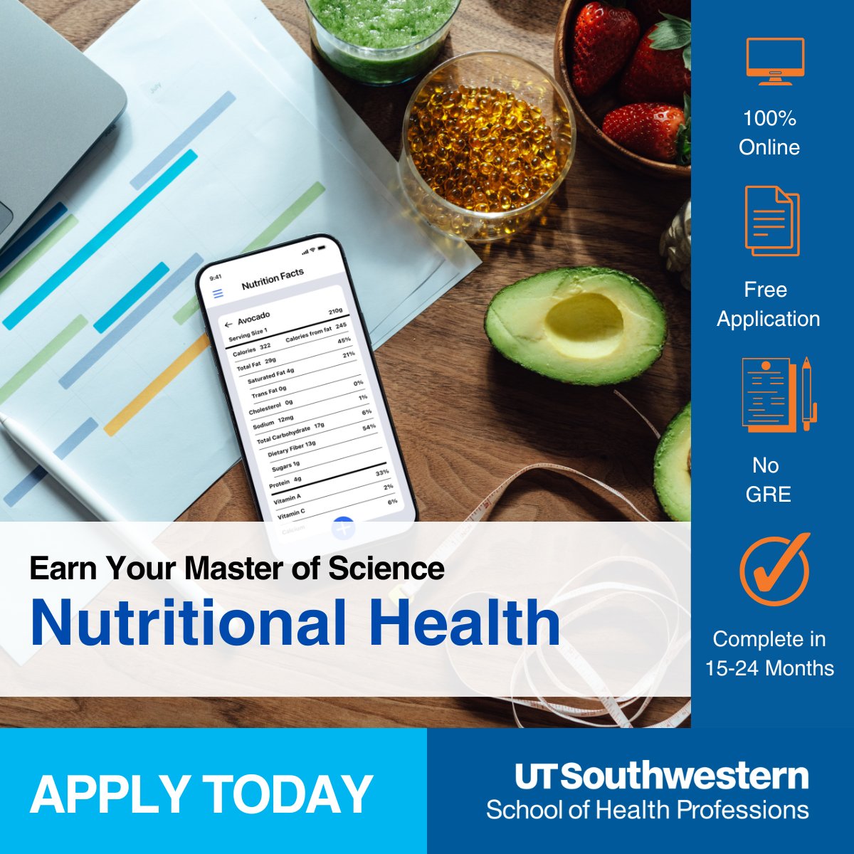 UTSWedu's tweet image. Curious what you can expect to learn in the Master of Science in Nutritional Health program? Explore all that the program has to offer and more program FAQs and apply by the April 1 deadline. bit.ly/4b5YKV4