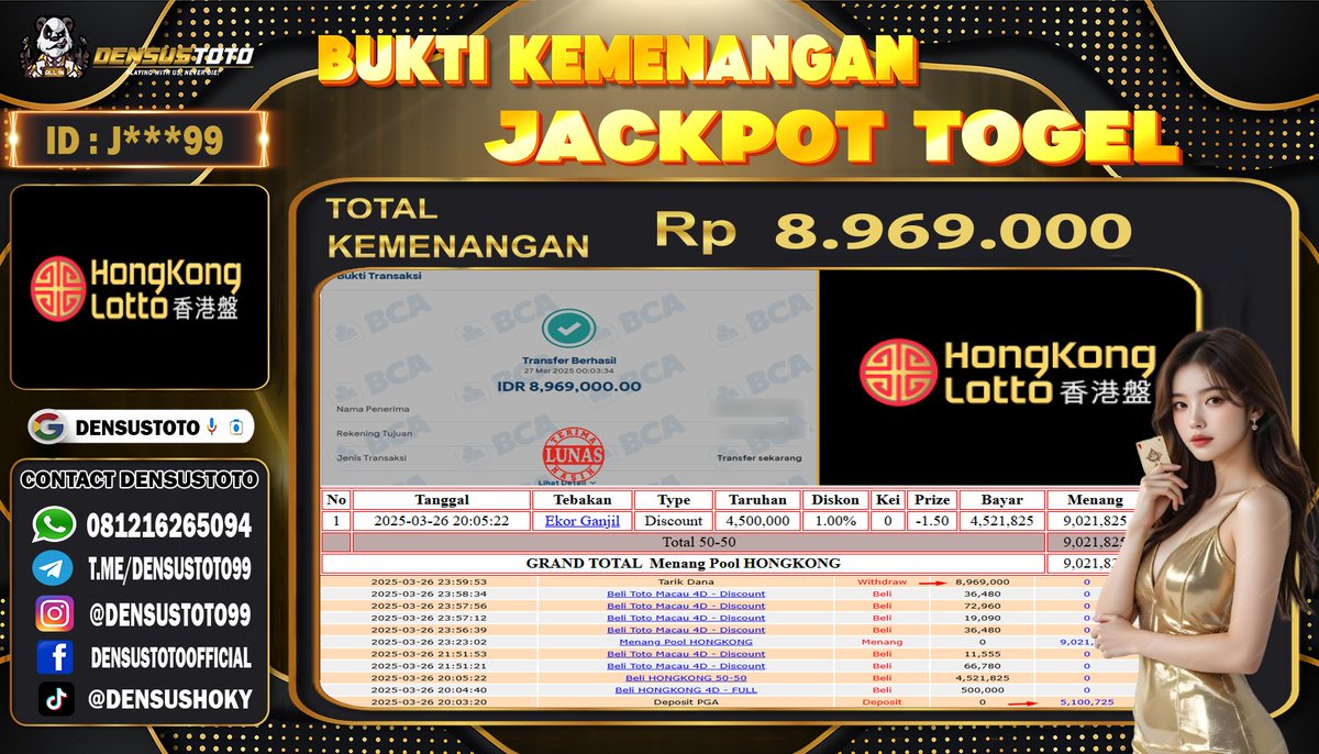 DensusToto's tweet photo. SELAMAT KEPADA MEMBER DENSUSTOTO YANG SUDAH JP

PROVIDER: IDNTOTO
GAME: HONGKONG LOTTO
TOTAL WD: RP. 8.969.000
BANK: BCA

#buktijpdensustoto #densustoto #hongkonglotto #togelslot #daftardensustoto https://t.co/S9QQytMWWh