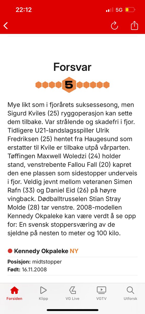 Et FFK forsvar som holdt nullen flest ganger i fjor og slapp inn 3. færrest får altså en 5/10 av VG🤨🤦‍♂️