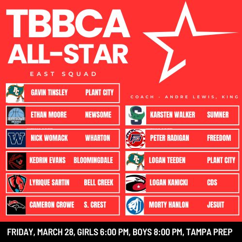Tampa Bay Basketball Coaches Association (@tbbcoaches) on Twitter photo TBBCA/Hillsborough County 2025 Senior All-Star Basketball Games!
March 28 at Tampa Prep
Girls 6:00 pm Boys 8:00 pm
Tickets $5
Please retweet and share!
<a href="/JPPetersonshow/">The JP Peterson Show</a>
<a href="/Biggamebobby/">Bob Putnam</a>
<a href="/RossVDG14/">Ross Van De Griek</a>
<a href="/thehoopvibe/">ᴊᴀᴋᴇ ᴘᴇʀᴘᴇʀ</a>
<a href="/FloridaHoops/">Florida Hoops</a>
<a href="/SourceHoops/">Source Hoops</a> TBBCA/Hillsborough County 2025 Senior All-Star Basketball Games!
March 28 at Tampa Prep
Girls 6:00 pm Boys 8:00 pm
Tickets $5
Please retweet and share!
<a href="/JPPetersonshow/">The JP Peterson Show</a>
<a href="/Biggamebobby/">Bob Putnam</a>
<a href="/RossVDG14/">Ross Van De Griek</a>
<a href="/thehoopvibe/">ᴊᴀᴋᴇ ᴘᴇʀᴘᴇʀ</a>
<a href="/FloridaHoops/">Florida Hoops</a>
<a href="/SourceHoops/">Source Hoops</a>