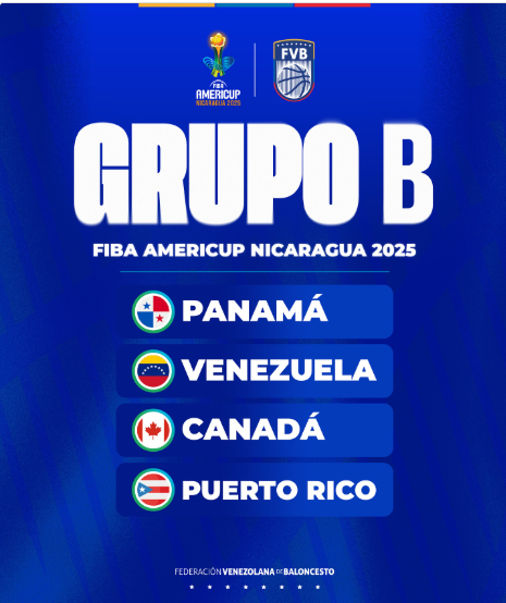 🚨Sorteo de la Americup para VENEZUELA 🚨

Venezuela al grupo B de la Americup 2025 que se disputará en Nicaragua. Los Rivales serán:

Canadá
Panamá 
Puerto Rico
