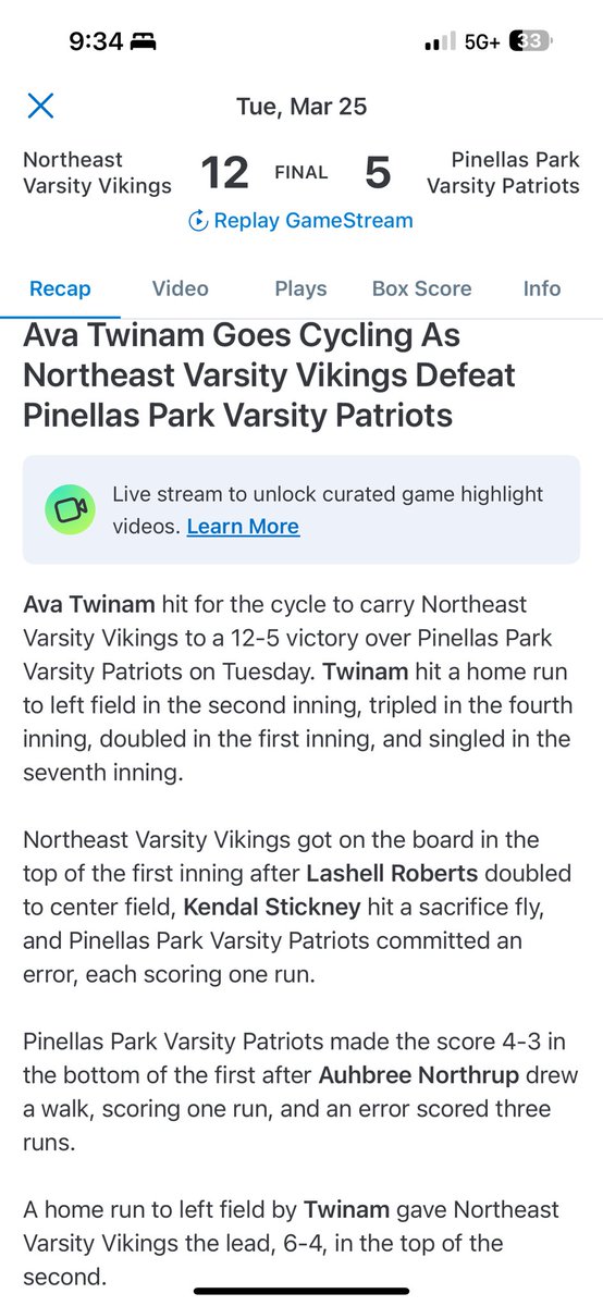 Ava Twinam (@twinam_ava) on Twitter photo Had an amazing game last night against Pinellas Park High School! Had so much fun playing with my team and taking the W! Ready for tonight’s game. <a href="/nehi_softball/">NEHI SOFTBALL</a> <a href="/Bullets071/">Bullets07</a> <a href="/EckerdSoftball/">Eckerd Softball</a> <a href="/CFedu/">College of Central Florida</a> <a href="/FSU_Softball/">Florida State Softball 🥎</a> <a href="/RollinsSoftball/">Rollins College Softball</a> <a href="/USFSoftball/">USF Softball</a> Had an amazing game last night against Pinellas Park High School! Had so much fun playing with my team and taking the W! Ready for tonight’s game. <a href="/nehi_softball/">NEHI SOFTBALL</a> <a href="/Bullets071/">Bullets07</a> <a href="/EckerdSoftball/">Eckerd Softball</a> <a href="/CFedu/">College of Central Florida</a> <a href="/FSU_Softball/">Florida State Softball 🥎</a> <a href="/RollinsSoftball/">Rollins College Softball</a> <a href="/USFSoftball/">USF Softball</a>