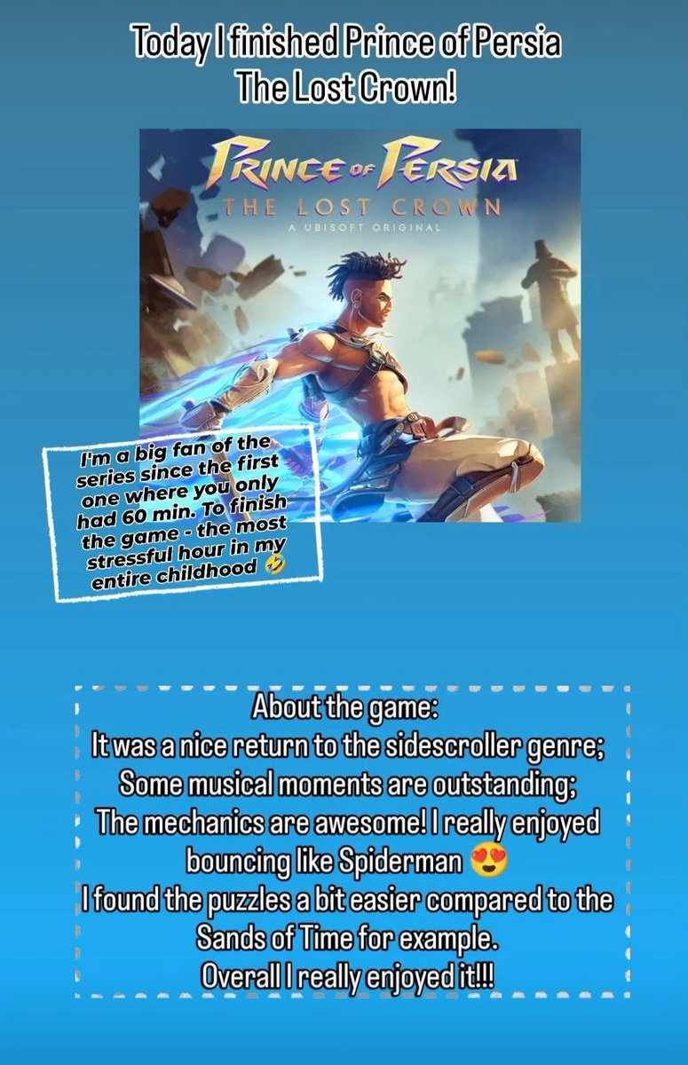 Everyone: playing assassin's creed
Me: Finishing Prince of Persia on my Nintendo Switch 😁