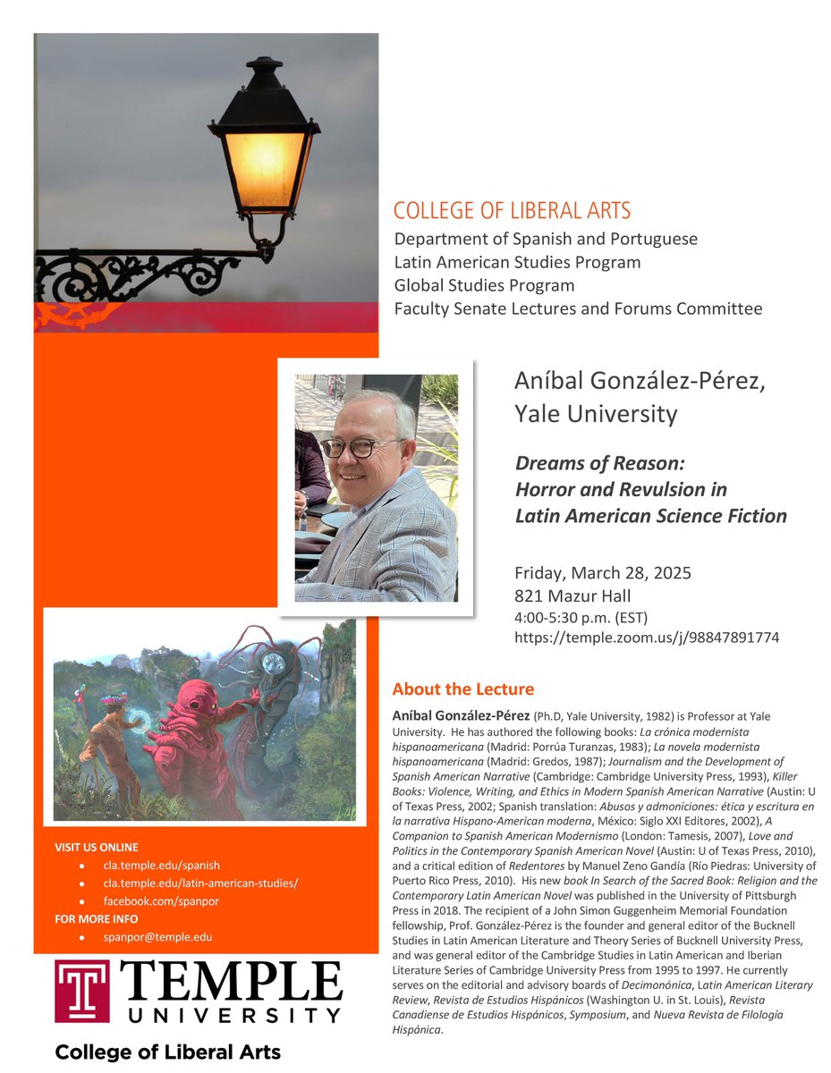 AJ_Shellhorse's tweet photo. Greatly looking forward to Professor Aníbal González-Pérez's distinguished lecture at Temple this Friday, 4:00-5:30, all are welcome https://t.co/3ew6sSQAiy