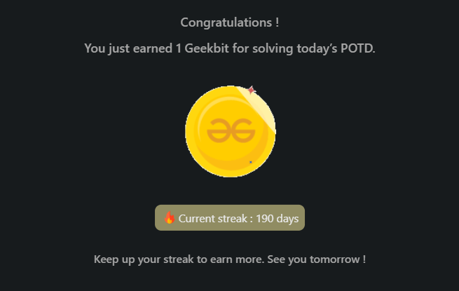 rishavkr206's tweet photo. Day 190✅
@geeksforgeeks
"GfG 160"-160 Days of Problem Solving (Day 125)
#geekstreak2024 #gfg160
Problem = Stock Buy and Sell – Max K Transactions Allowed
#gfg160 #100daysofcodechallenge #dsa #CodingChallenge #probemSolving #100DaysOfCode #100dayschallenge #WorkHard https://t.co/k5WXyfC8H7