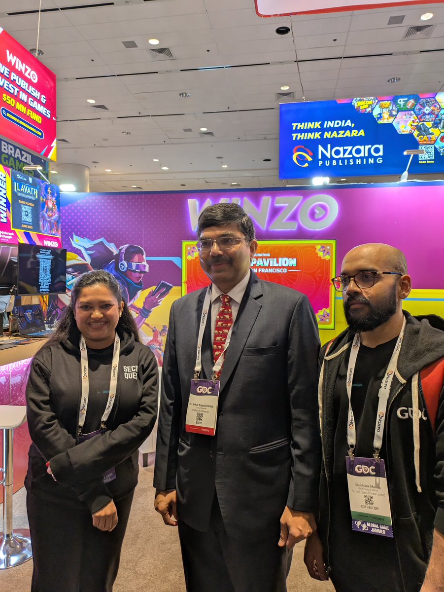 Second Quest (@secondquest_) on Twitter photo 🇮🇳 India Pavilion at #GDC2025
Honoured to meet Dr. K Srikar Reddy, Consul General of India to San Francisco at the inauguration. Huge shoutout to <a href="/winzoofficial/">WinZO</a> and the <a href="/MIB_India/">Ministry of Information and Broadcasting</a> <a href="/DPIITGoI/">DPIIT India</a> for making this happen — we’re so grateful for the support!
#GamesFromIndia 🇮🇳 India Pavilion at #GDC2025
Honoured to meet Dr. K Srikar Reddy, Consul General of India to San Francisco at the inauguration. Huge shoutout to <a href="/winzoofficial/">WinZO</a> and the <a href="/MIB_India/">Ministry of Information and Broadcasting</a> <a href="/DPIITGoI/">DPIIT India</a> for making this happen — we’re so grateful for the support!
#GamesFromIndia