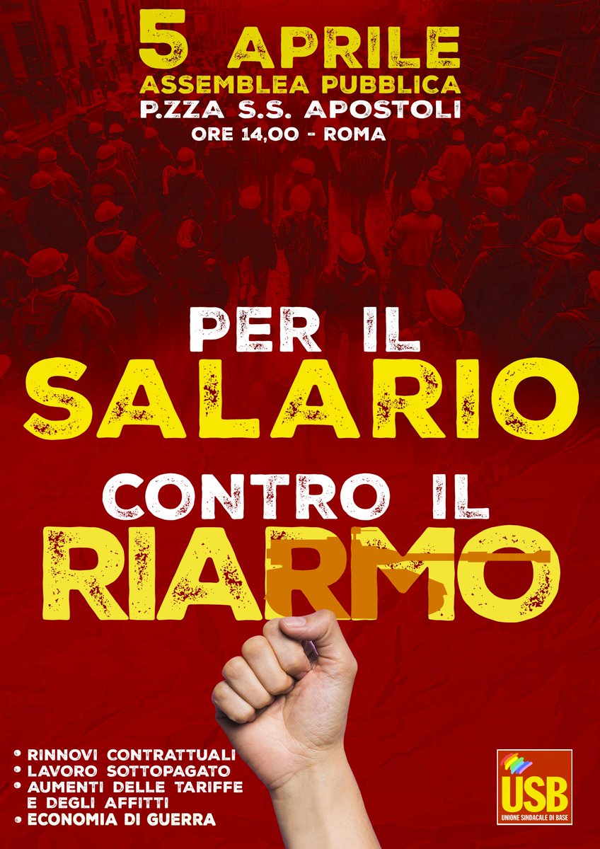 Per il Salario, contro il riarmo: 5 aprile in Piazza Ss. Apostoli, Roma, ore 14:00
Mentre l’OCSE ha appena certificato la riduzione dei salari in Italia dal 2021 di ben il 7,2%, i rinnovi contrattuali prevedono salari abbondantemente sotto il livello...🔽
usb.it/leggi-notizia/…
