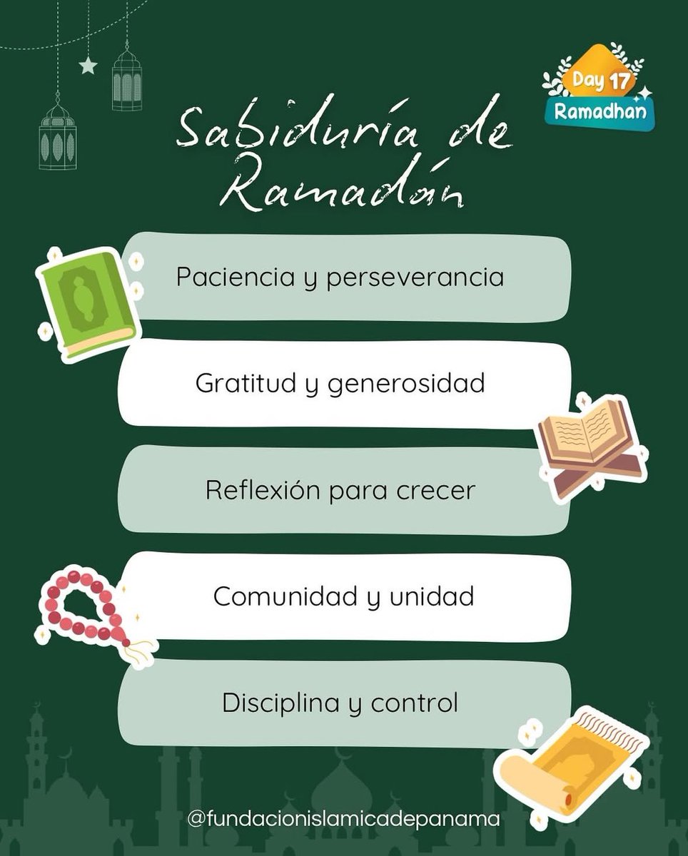 Ramadán es un mes de reflexión, crecimiento y conexión espiritual, Nos enseña: Paciencia y perseverancia. Gratitud y generosidad. Reflexión. Comunidad y unidad. Disciplina y control. 
Que este mes nos ayude a fortalecer nuestro corazón y espíritu en familia y sociedad. 
#Ramadan
