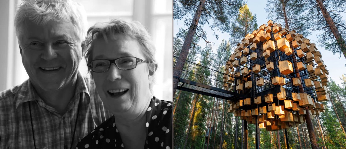 uniquestaysguy's tweet photo. He was a fishing guide. She was a nurse.

In their village of 600 people, they built hotel rooms "floating" in the trees.

Locals called Kent and Britta crazy.

But today, royalty and celebrities fly to remote Sweden to stay there.

Here's their incredible story:🧵 https://t.co/6ugz4hJfsU