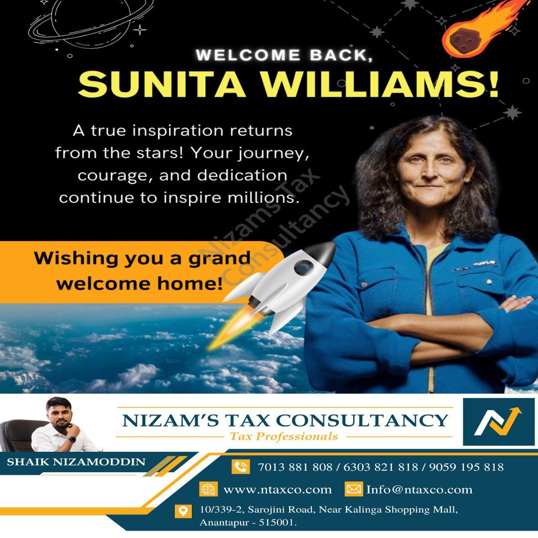 NtaxCo's tweet image. Welcome Back, Sunita Williams! 🚀✨
A true inspiration returns from the stars! 🌟 Sunita Williams' journey, courage, and dedication continue to inspire millions. Wishing her a grand welcome home! 🏡🚀 

#ntaxco #sunitawilliams  #inspiration  #womeninstem #astronaut #nasa