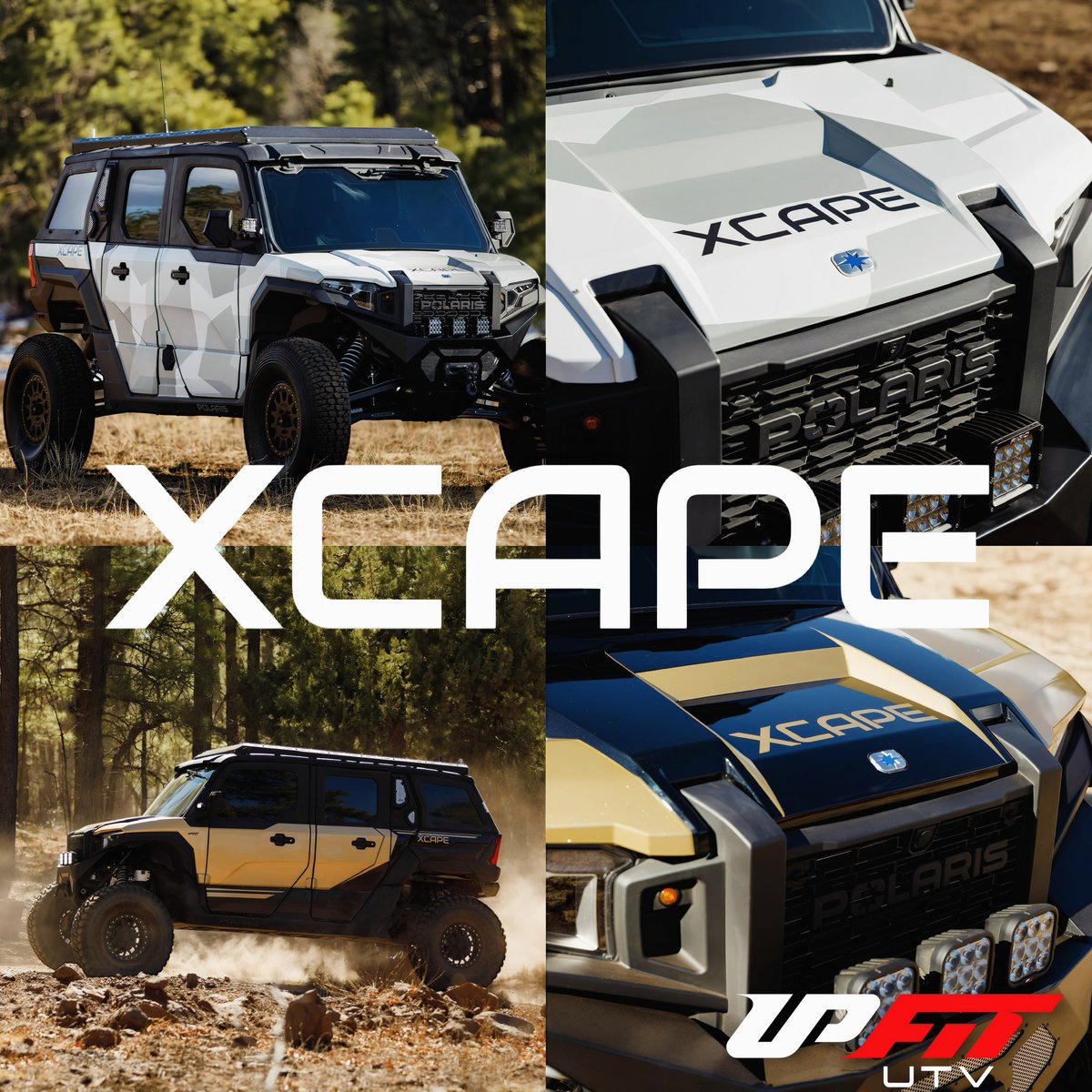 upfitutv's tweet photo. The XCAPE, based on the Polaris Xpedition, blends the adventure-ready platform of the Xpedition with Upfit UTV’s premium customizations. Designed for extreme off-road performance, it features enhanced suspension, high-clearance, and rugged tires for tackling tough terrain. https://t.co/WRAzL24onT
