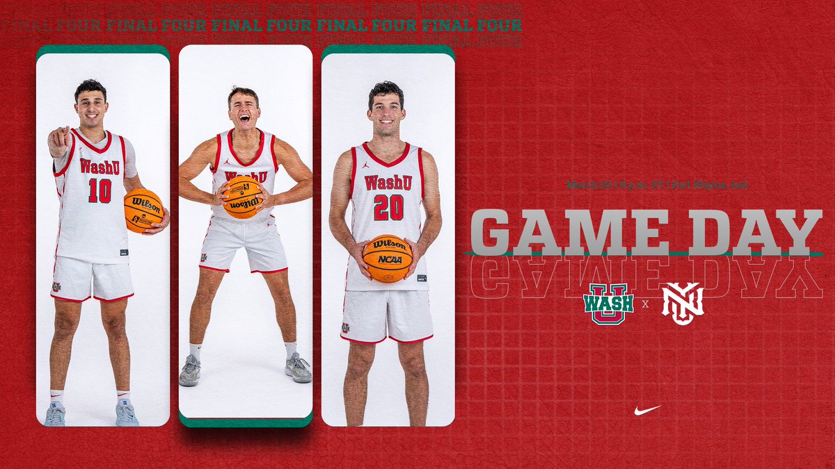 WashU Bears (@washubears) on Twitter photo FINAL FOUR GAME DAY!
#17 <a href="/WashUBasketball/">WashU Basketball</a> vs. #1 NYU
📍Fort Wayne, Ind.
🕗8 p.m. ET
📊tinyurl.com/5bjyn9sf
📺tinyurl.com/4ahs9sea
#BattleOn FINAL FOUR GAME DAY!
#17 <a href="/WashUBasketball/">WashU Basketball</a> vs. #1 NYU
📍Fort Wayne, Ind.
🕗8 p.m. ET
📊tinyurl.com/5bjyn9sf
📺tinyurl.com/4ahs9sea
#BattleOn