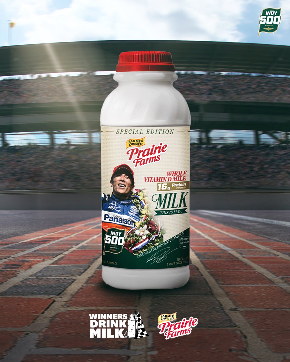 <a href="/TakumaSatoRacer/">Takuma Sato</a> 🫶 milk! 

Taku will be 1 of 6 drivers featured in a collab between <a href="/IMS/">Indianapolis Motor Speedway</a>, the <a href="/INDairy/">Indiana Dairy Assoc.</a> and <a href="/PFDairy/">Prairie Farms Dairy, Inc.</a> that will see #Indy500 branded milk pints in more than 13,000 retailers across 8 Midwest states over the next 6 weeks. 👏 

🏆🏆 #Indy500 champion
