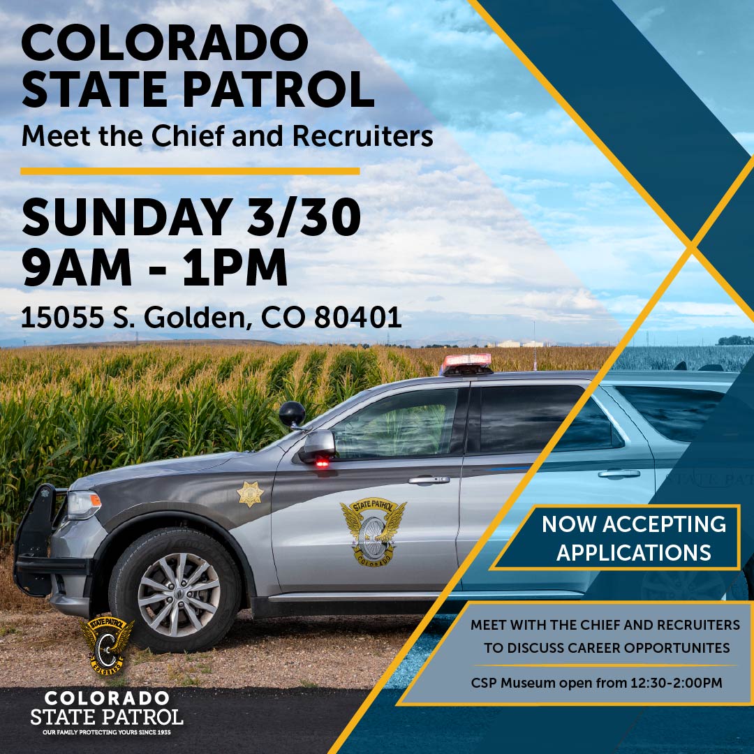 CSP_News's tweet photo. We're holding a Meet and Greet event at the Training Academy on March 30. Come in person to ask questions about being a trooper and the academy experience. Col. Matthew Packard, our recruiters and other patrol members will be there. https://t.co/UkFQIpwFDA