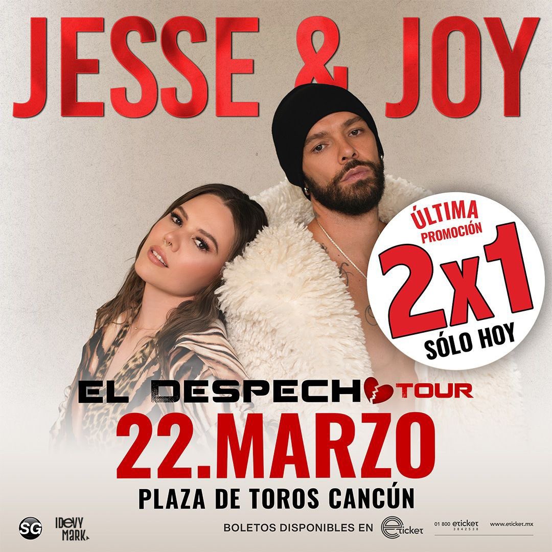 TwittPlaya's tweet photo. ¡Jesse & Joy en #Cancún! 🌴🎶
22 de marzo, disfruta de una noche inolvidable en la Plaza de Toros Cancún. 💙🎤
🎟️ ¡Aprovecha el 2x1 en boletos solo el 18 y 19 de marzo! Compra en https://t.co/mW1z061ZtP
🔥 #JesseYJoy #Cancún #Promo2x1 #Tour2024 #DespechoTour @Idevymark https://t.co/S9mUyoGgda