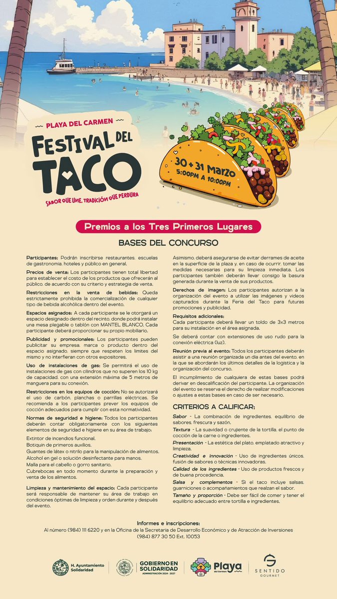 TwittPlaya's tweet photo. 30 y 31 de marzo Festival del Taco “Sabor que une, tradición que perdura” en plaza 28 de julio de 5pm a 10pm  #PlayaDelCarmen  #LetsPlaya https://t.co/ZKngWdcY5i