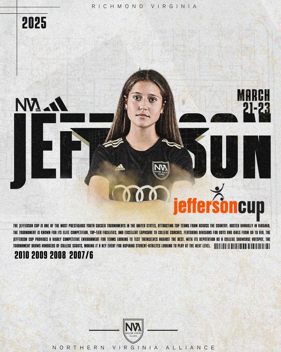 🚨 NVA Girls at Jefferson Cup! 🚨

Our 2010, 2009, and 2008/07 teams are headed to Richmond this weekend to compete against the best! Time to bring the energy, the fight, and the NVA mentality to the pitch! 💪⚽

Let’s get after it! 🔥 #WeAreNVA #JeffersonCup