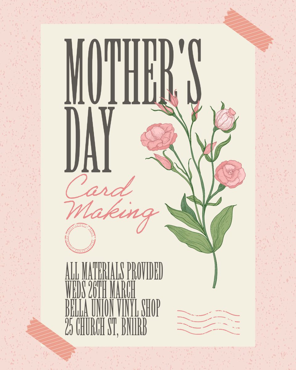 BellaUnionVinyl's tweet image. Our mindful crafting sessions are BACK! Starting with a Mothers Day card making session, all materials are provided - just show up between 12 - 2PM and get creative💞🌺