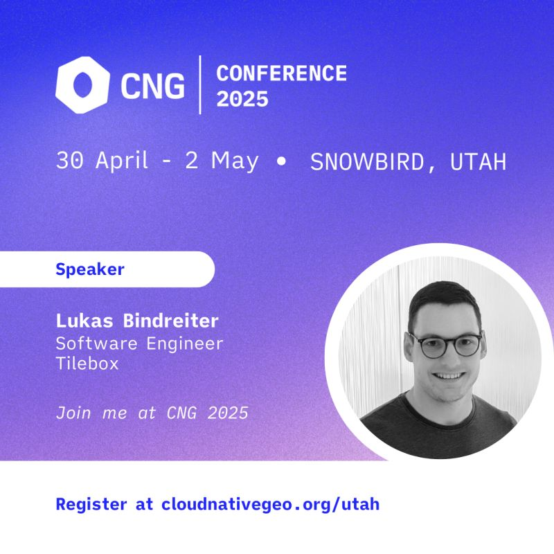 tileboxio's tweet photo. Catch Lukas Bindreiter on stage for two technical deep dives:

- Beyond Points: Efficient Spatio-Temporal Polygon Indexing for Scalable Catalogs
- Tooling Designed for the Complexities of Space Data: A Hyperspectral Data Workflow

CNG Conference 2025 | April 30 - May 2 https://t.co/kMc7ilaYvn