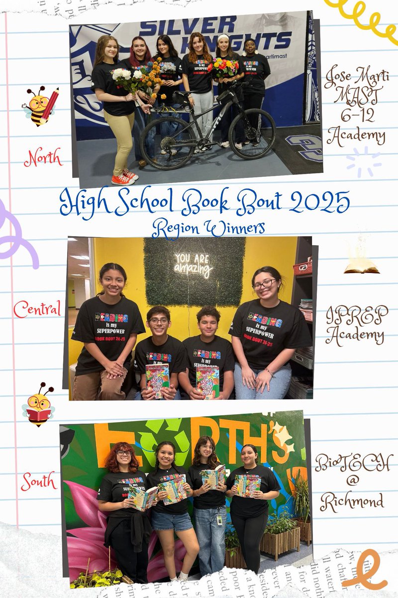 Congratulations to <a href="/josemartimast/">Jose Marti MAST 6-12</a>, <a href="/iPrepAcademy/">iPrep Academy</a>, and <a href="/BioTECHRichmond/">BioTECH High</a> for moving on to the “LIVE” Super Bowl Book Bout in April as they represent their school and region! <a href="/MDCPSAcademics/">Div of Academics</a> <a href="/MDCPSNorth/">M-DCPS North Region</a> <a href="/MDCPSCentral/">Central Region</a> <a href="/MDCPSSouth/">South Region Office</a> <a href="/SuptDotres/">Jose L. Dotres, Ed.D.</a> <a href="/LDIAZ_CAO/">Lourdes Diaz</a>