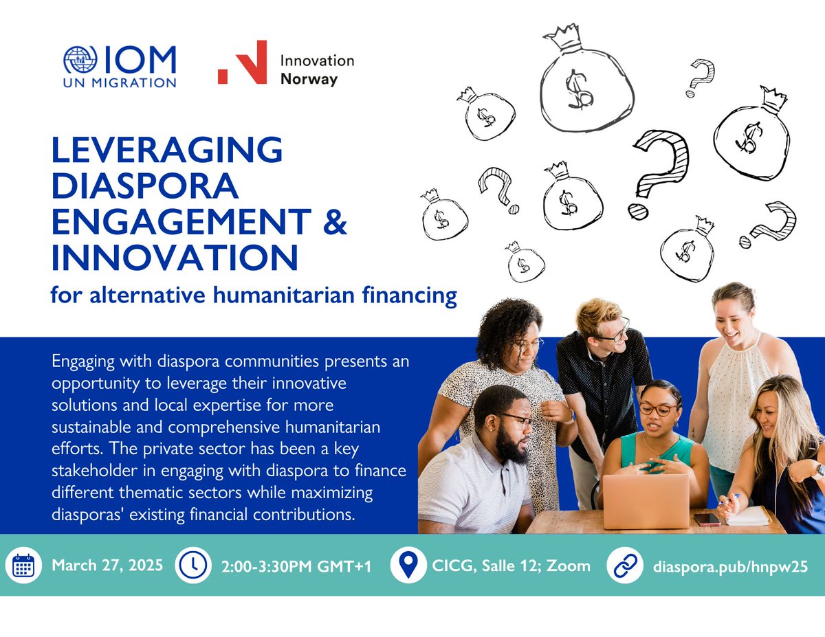 Join <a href="/IOM_USA/">IOM United States</a> and <a href="/InnovasjonNorge/">Innovasjon Norge</a> for a hybrid session of <a href="/LEP_HNPW/">Humanitarian Networks and Partnerships Weeks</a> exploring how innovative #diaspora funding mechanisms support more sustainable, comprehensive #humanitarian action.

📅 Thurs, 27 March
⏰ 2:00pm-3:30pm GMT+1
🔗 diaspora.pub/hnpw25