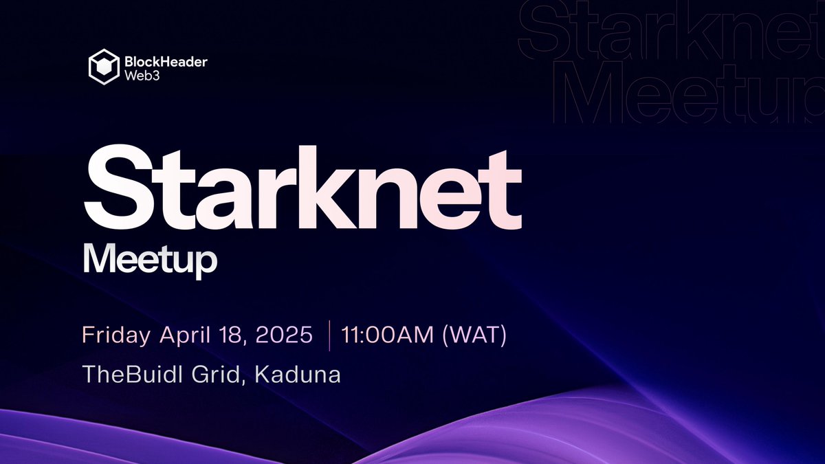 Blockheaderweb3's tweet photo. We’re thrilled to host our next #StarknetMeetup this April! Join our vibrant community of developers and #Web3 enthusiasts as we:
⚡ Dive into @Starknet's revolutionary mission as the #ZK powerhouse — exploring its ecosystem and impact on scaling @ethereum and @Bitcoin.
🛠️ Expound the latest innovative dapps, Fully Onchain Games (FOCG), and next-gen dev toolings within the STARK ecosytem.
🧩 Demystify all that is required to kickstart your open-source journey with @OnlyDust_com.
🚀 Product showcase from builders within our community.
🤝 Connect & collaborate with top builders and contributors shaping the future of Strarknet.
📅 Date: April 18, 2025
⏰ Time: 11 AM (WAT)
📍 Location: @the_buidl - TheBuidl Grid, Kaduna
Don’t miss this chance to learn, #buidl, and contribute to the future of @StarknetEco
🧵1/2