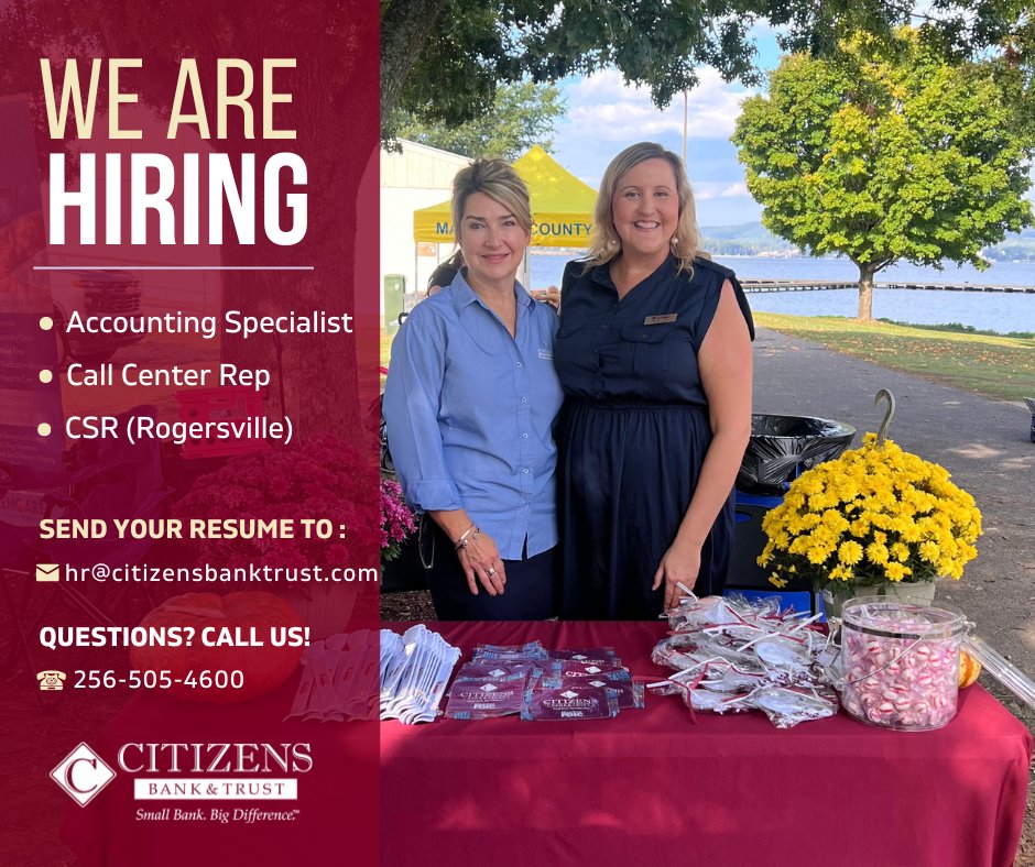 Citizens Bank Trust (@citizensbktrust) on Twitter photo We’re Hiring!
Join a team that values integrity, strong relationships, and making a real impact.
📩 Apply now: hr@citizensbanktrust.com
Small Bank. Big Difference™. #NowHiring #BankingJobs #CareerOpportunity #SmallBankBigDifference #CitizensBankers We’re Hiring!
Join a team that values integrity, strong relationships, and making a real impact.
📩 Apply now: hr@citizensbanktrust.com
Small Bank. Big Difference™. #NowHiring #BankingJobs #CareerOpportunity #SmallBankBigDifference #CitizensBankers