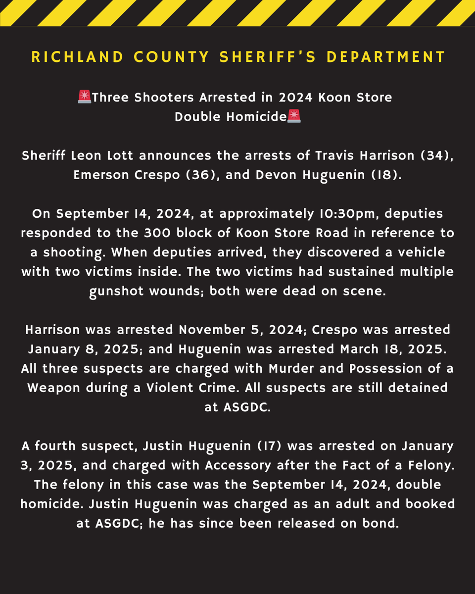 RCSD's tweet photo. 🚨Three Shooters Arrested in 2024 Koon Store Double Homicide🚨 https://t.co/be2Sx902rJ