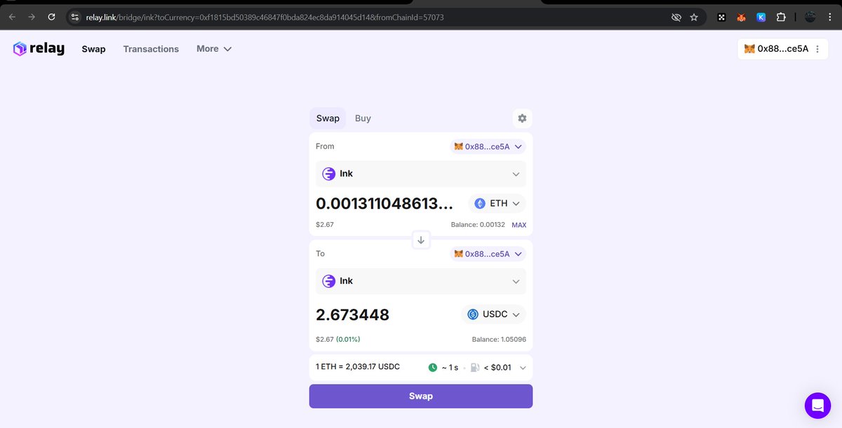 0xPyush's tweet photo. My experience with Relay was amazing! Swapping on Ink from any chain is not only fast and low-cost but also incredibly easy to use. Swap your tokens seamlessly in just a few clicks #RelaySwap #Ink https://t.co/TsDYPi8Pn3