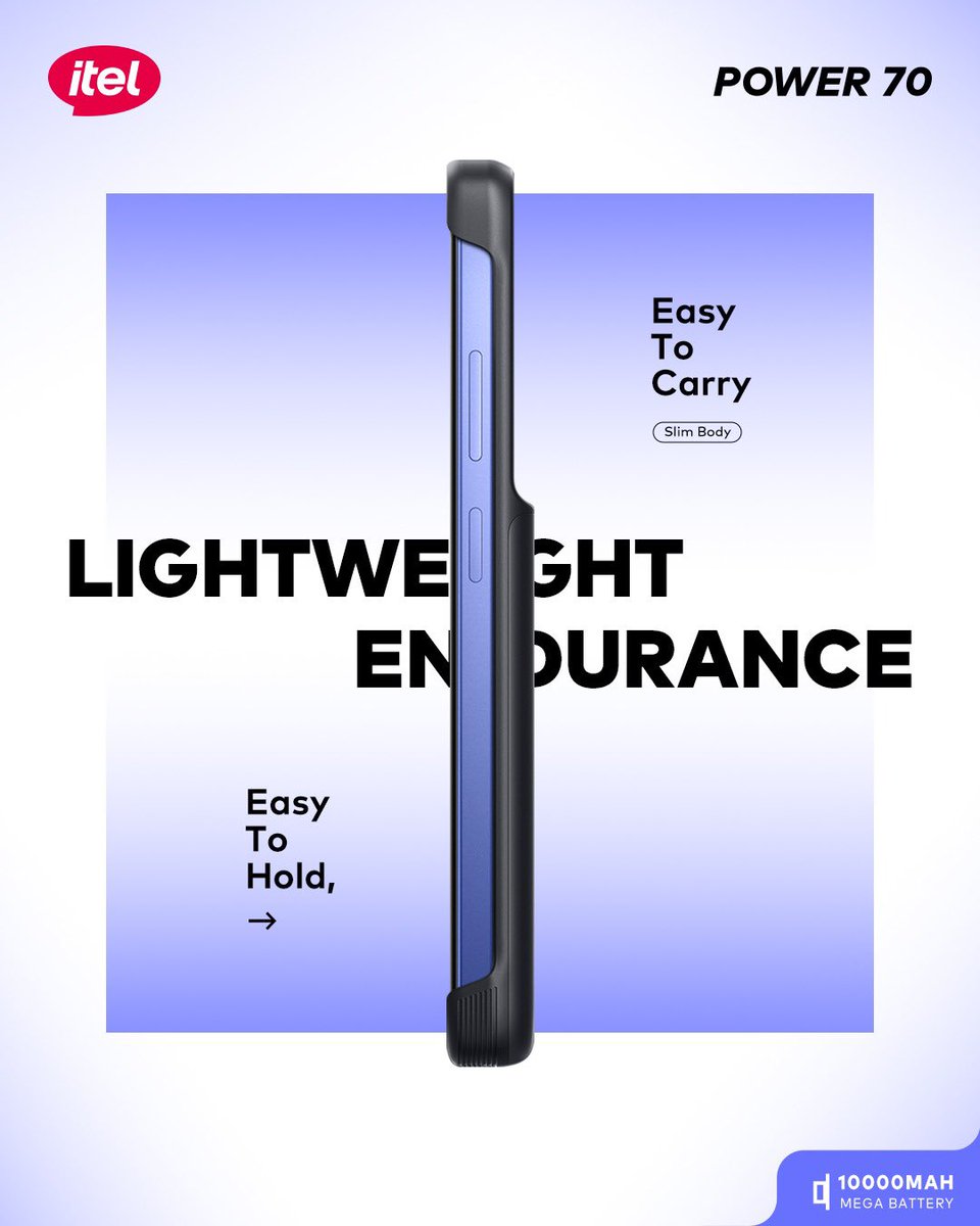 Need a phone that keeps up with your lifestyle? The itelPower 70 is your perfect match! 6000mAh battery, 4000mAh charging case, and unbeatable durability. #10000mAhPowerhouse