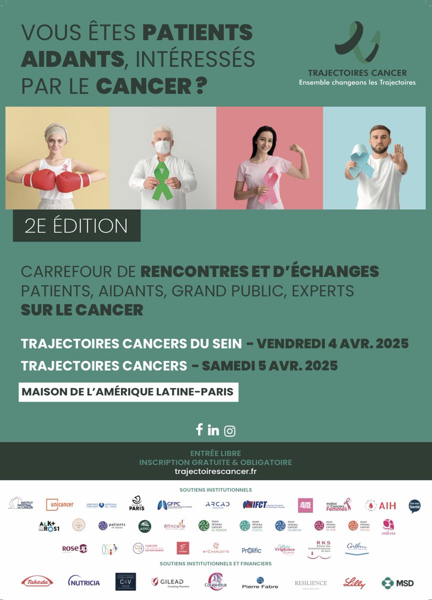 🎗️ Trajectoires Cancer 2025 revient les 4 &amp; 5 avril à la Maison de l'Amérique Latine !
📍 CerHom sera présent avec un stand !
💡 Conférences, ateliers interactifs, rencontres avec patients et experts.
👉 Inscrivez-vous gratuitement : trajectoirescancer.fr