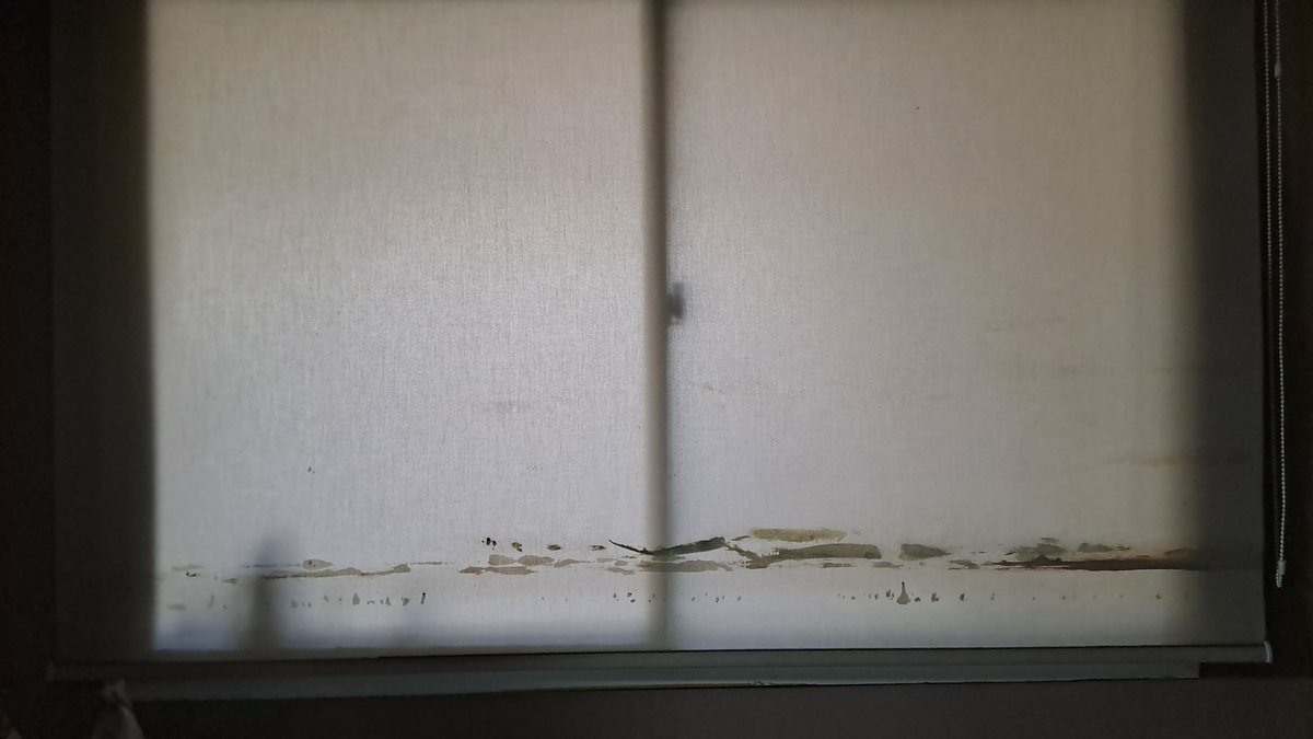 sigerist_r's tweet photo. Esta persiana se ha ido manchando a lo largo del tiempo cada vez que pintan la casa. Yo creía que era un paisaje abstracto y me parecía bien bonito y todo https://t.co/bTjwTwqoVg