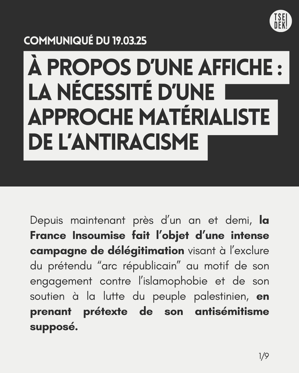"A propos d'une affiche :
La nécessité d'une approche matérialiste de lantiracisme"
Notre communiqué du 19.03.25
1/