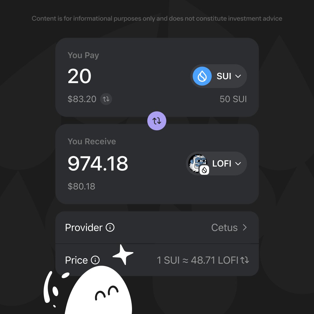 phantom's tweet photo. Sui swaps are now live again 🙌

Swap SUI, BLUB, LOFI, and other @suinetwork tokens in Phantom

Powered by @cetusprotocol ⚡ https://t.co/xuui4FRjM7