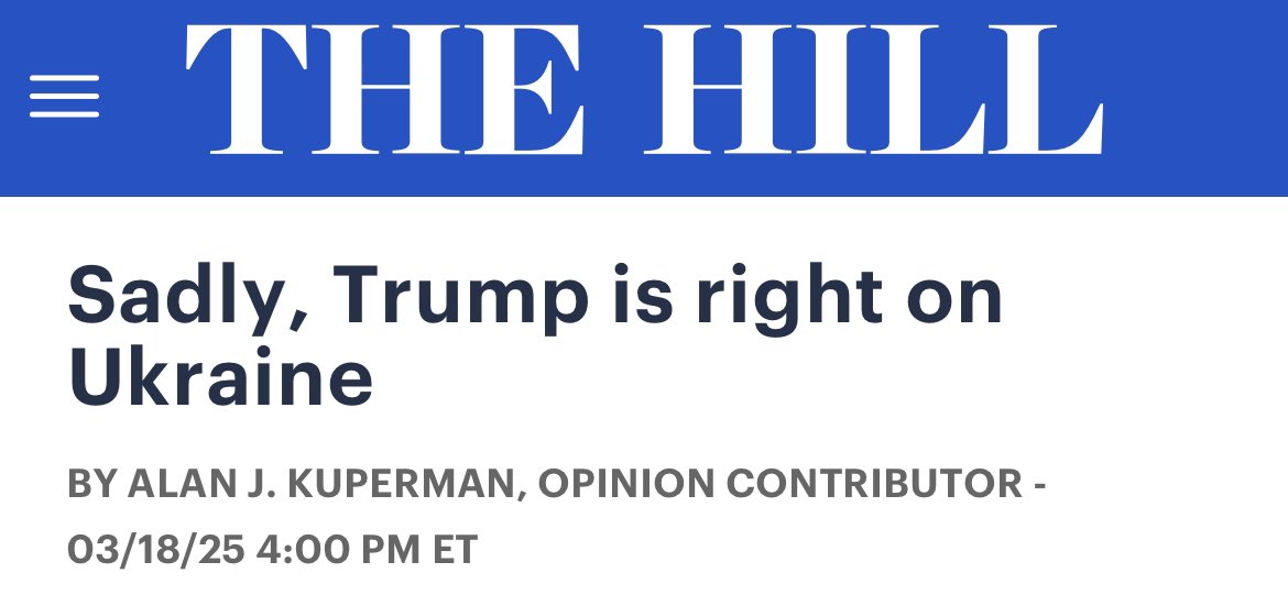 Reality asserts itself as NATO's war propaganda unravels. Dissenting voices are now permitted in The Hill:
- "I rarely agree with President Trump, but his latest controversial statements about Ukraine are mostly true. They seem preposterous only because western audiences have