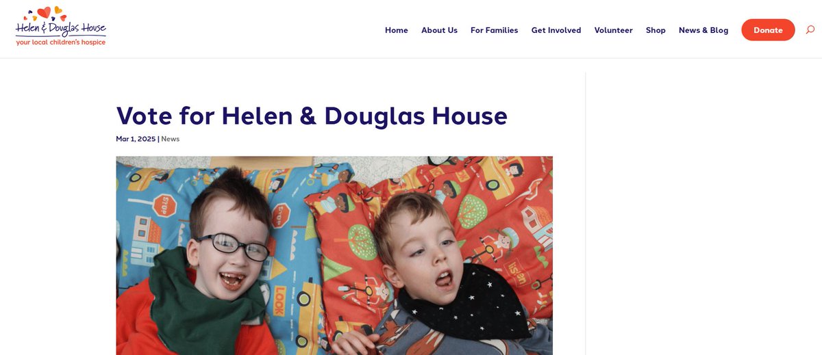 Have you seen the latest article by the incredible <a href="/HelenAndDouglas/">Helen & Douglas House</a> all about our charity poll? See how you can make a difference to terminally ill children by voting for Helen and Douglas House Children's Hospice: helenanddouglas.org.uk/news/vote-for-…