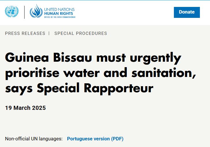 🇬🇼 The Government of Guinea-Bissau must urgently prioritise water and sanitation services if it wants to improve the lives of its population, particularly women and children.

To read the Press Release in:
- English: ohchr.org/en/press-relea…

- Portuguese: ohchr.org/sites/default/…