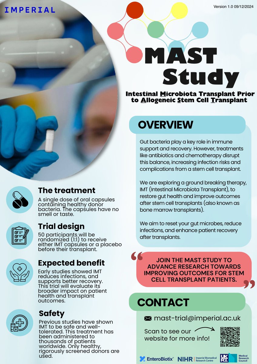 Ben Mullish (@bhmullish) on Twitter photo The #MAST trial is pushing forward, investigating the impact of #IMT #FMT prior to #HCT in seven UK centres. Find out more from our poster or our website: rb.gy/myizsb <a href="/IHepatology/">Imperial Hepatology</a> <a href="/ImperialMDR/">Metabolism, Digestion & Reproduction</a> <a href="/bloodcancer_uk/">Blood Cancer UK</a> <a href="/AnthonyNolan/">Anthony Nolan</a> The #MAST trial is pushing forward, investigating the impact of #IMT #FMT prior to #HCT in seven UK centres. Find out more from our poster or our website: rb.gy/myizsb <a href="/IHepatology/">Imperial Hepatology</a> <a href="/ImperialMDR/">Metabolism, Digestion & Reproduction</a> <a href="/bloodcancer_uk/">Blood Cancer UK</a> <a href="/AnthonyNolan/">Anthony Nolan</a>
