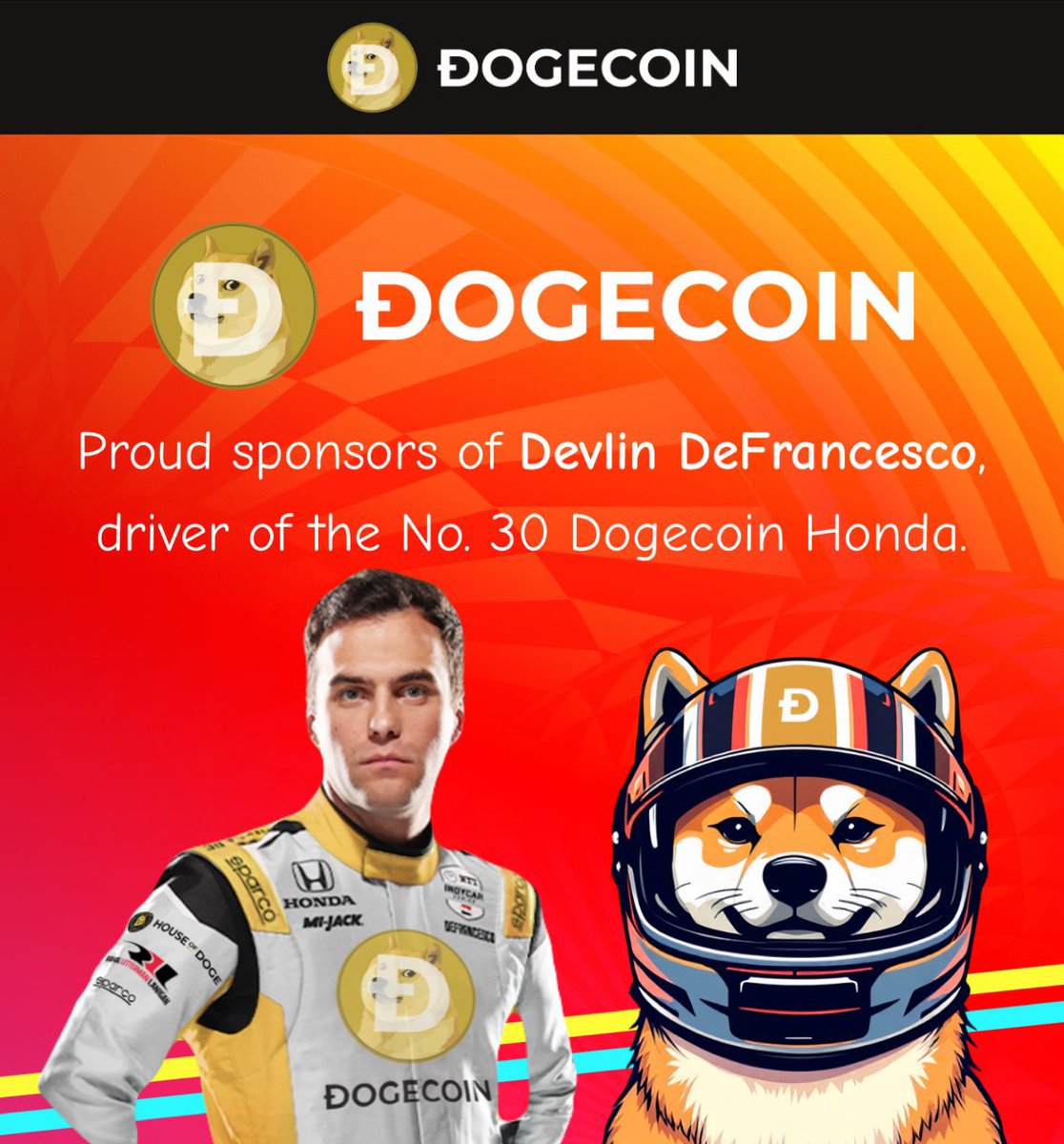 Dogecoin is sponsoring a driver and car in the Indianapolis 500 😂🔥