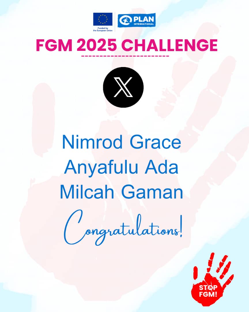 🌟 Congratulations to the Winners of the #EndFGM Challenge! 🌟

Your voices, creativity, and commitment to ending Female Genital Mutilation have inspired change! Together, we are building a future where every girl can live free from harm, empowered to thrive.