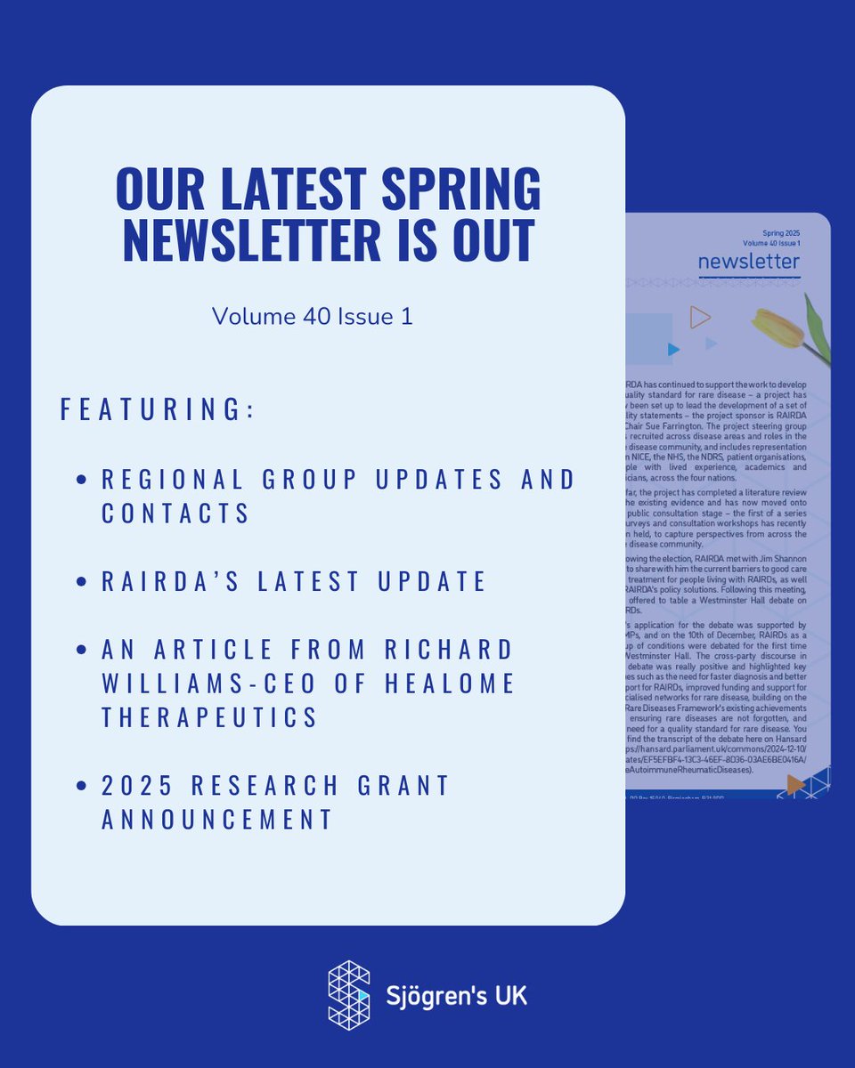 SjogrensUK's tweet image. Our Spring Newsletter is on its way!

We’re excited to share the latest updates, news, and stories with our members, landing on doorsteps soon!

Not a member yet? Become a member today to receive our newsletters and stay connected with the our community.

#sjogrens #sjogrensuk
