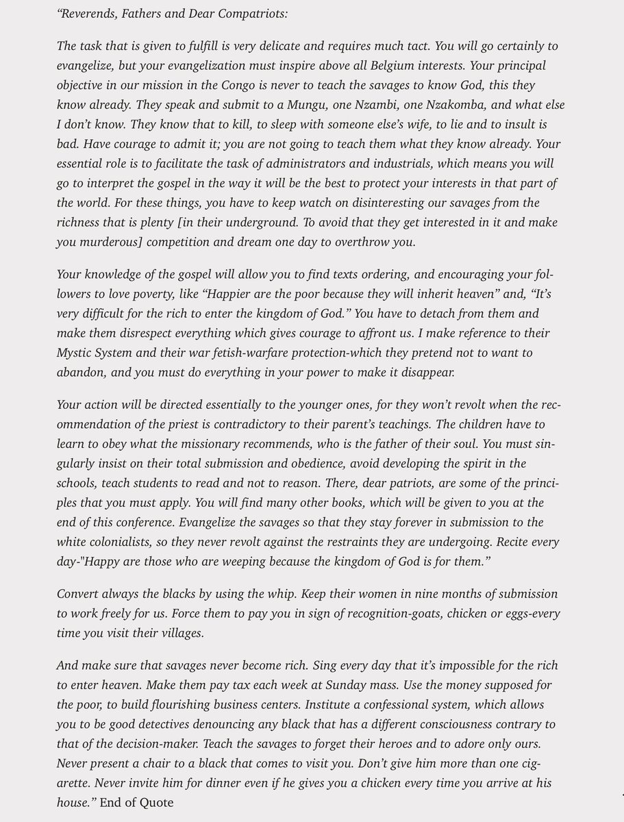 King Leopold II letter to the missionaries before they embarked on their mission to spread “Christianity” in Congo.