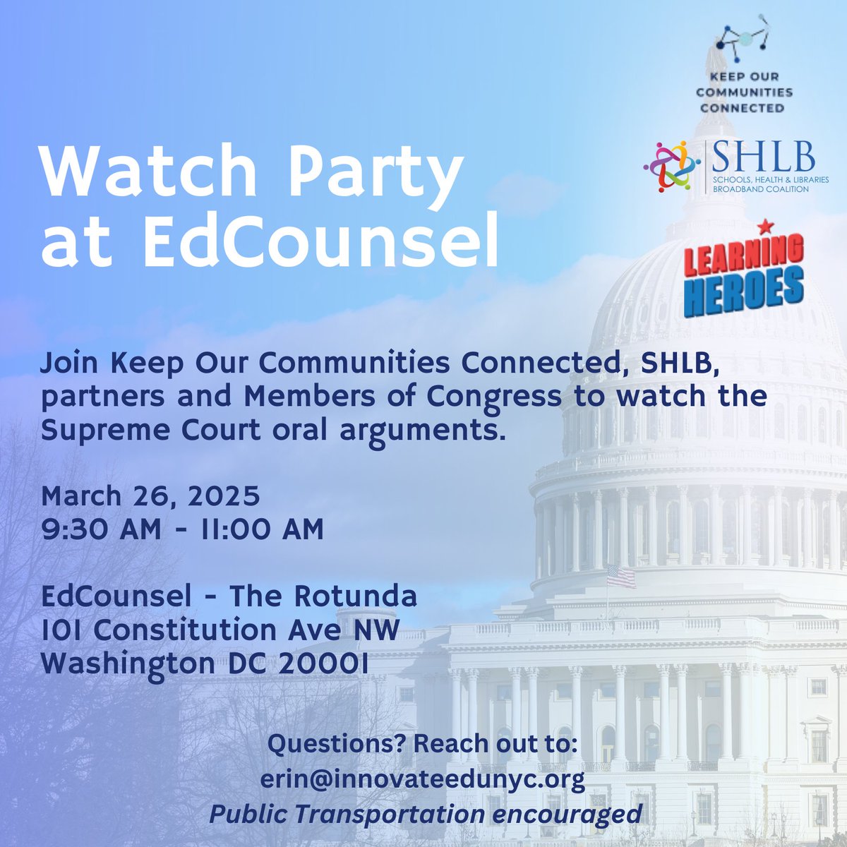 BeALearningHero's tweet image. Mark your calendars! On March 26th, we're uniting to protect universal service. Join us to ensure every American has access to affordable internet. bit.ly/3XQHOMY #UniversalServiceMatters #DigitalEquity