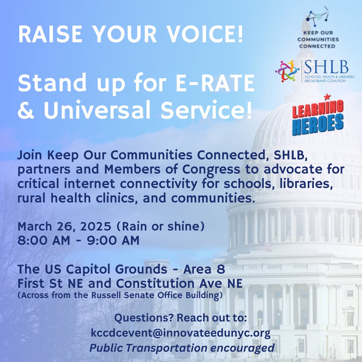 BeALearningHero's tweet image. Mark your calendars! On March 26th, we're uniting to protect universal service. Join us to ensure every American has access to affordable internet. bit.ly/3XQHOMY #UniversalServiceMatters #DigitalEquity