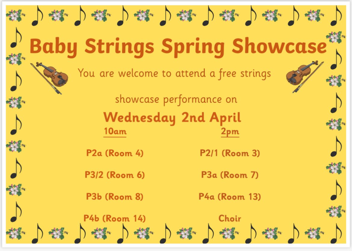 thorntreeprimary (@thorntreeht) on Twitter photo P2-4 Baby Strings Spring Showcase will be on Wednesday 2nd April 2025. We have a performance at 10am and 2pm - please see below for further information with which classes will be performing at each performance. Further information has been sent out via Seesaw. 🎟️<a href="/thorntreeheidie/">geraldine smith</a> P2-4 Baby Strings Spring Showcase will be on Wednesday 2nd April 2025. We have a performance at 10am and 2pm - please see below for further information with which classes will be performing at each performance. Further information has been sent out via Seesaw. 🎟️<a href="/thorntreeheidie/">geraldine smith</a>