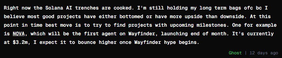 JoshMcGruff's tweet photo. Reminder for all you Wayfinder fans, @AIShellNova is already integrated into it and learning. Also one of the first AI Agents to launch a NFT project on OpenSea.

DTRXBT's terminal gets it.

Dev still cooking. https://t.co/wPLxxNZ9Pv