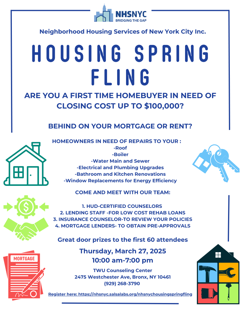 You're Invited to NHSNYC's Spring Fling! Join Neighborhood Housing Services of New York City as we spring into warm weather with an informative event designed to help you navigate homeownership, lending, and all your housing needs!

RSVP Today!
nhsnyc.salsalabs.org/nhsnychousings…