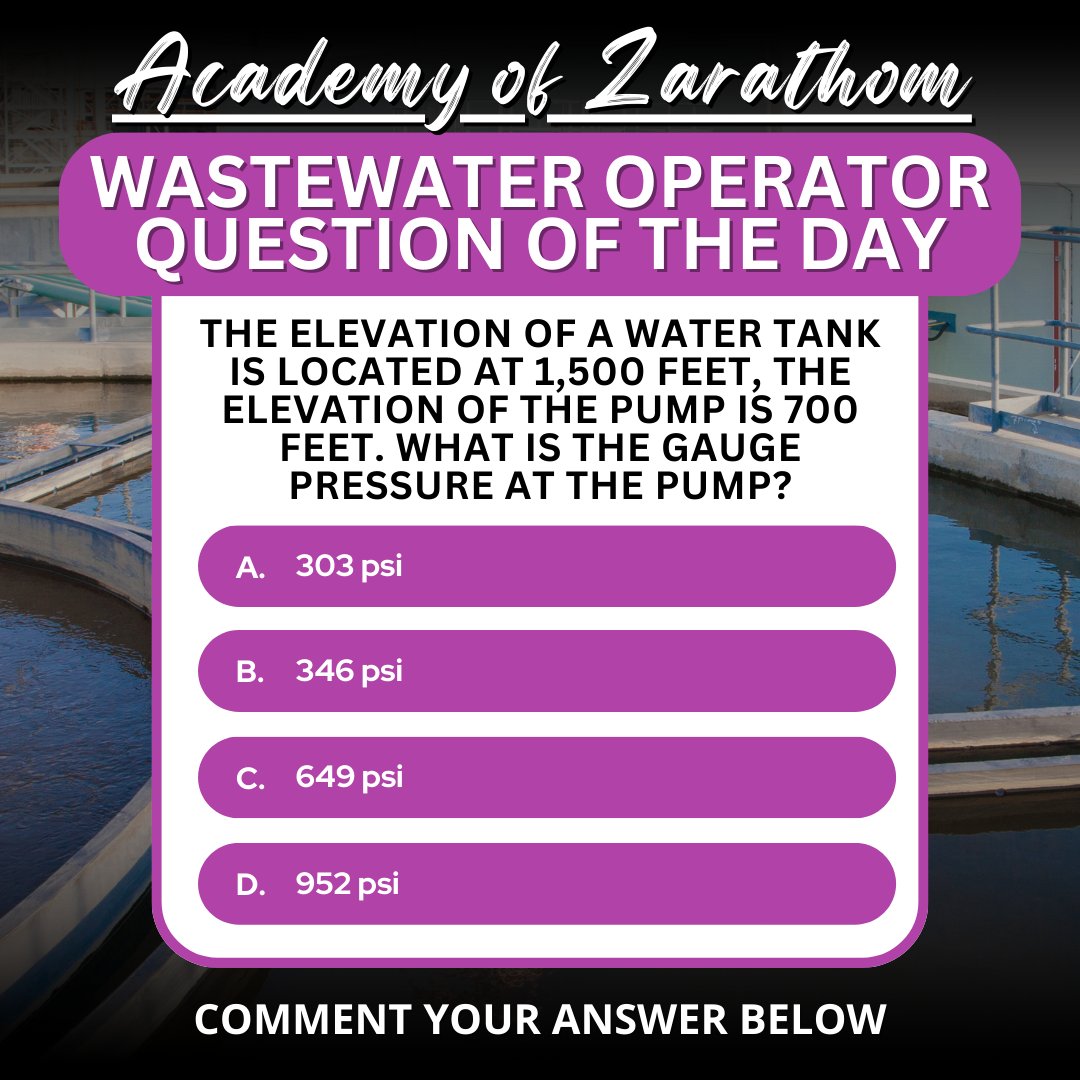 Zarathom_Online's tweet image. Wastewater Operator Question of the Day at l8r.it/aPyf 

#WastewaterTraining #WaterIndustry #OperatorCertification #EarnContactHours #WaterProfessionals #WastewaterOperators #AffordableLearning #AcademyOfZarathom #OnlineTraining #UtilityWorkers #Zarathom