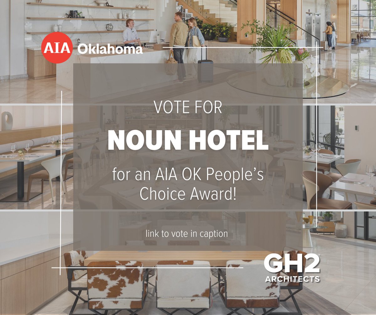 GH2Architects's tweet photo. The NOUN Hotel is in the running for a 2025 AlA Oklahoma People's Choice Award! 

Voting closes Friday, March 28th.

To cast your vote in, click here: https://t.co/0pqgu03osr https://t.co/U8fTFnOCGe